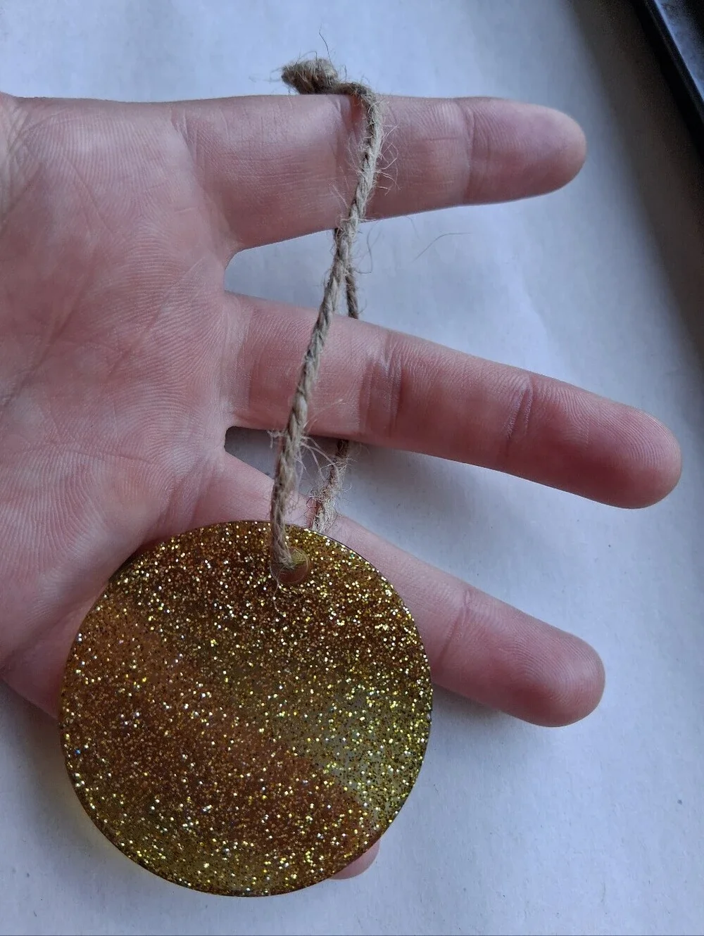 Hand Crafted Gold Glitter Round Hanging Ornament